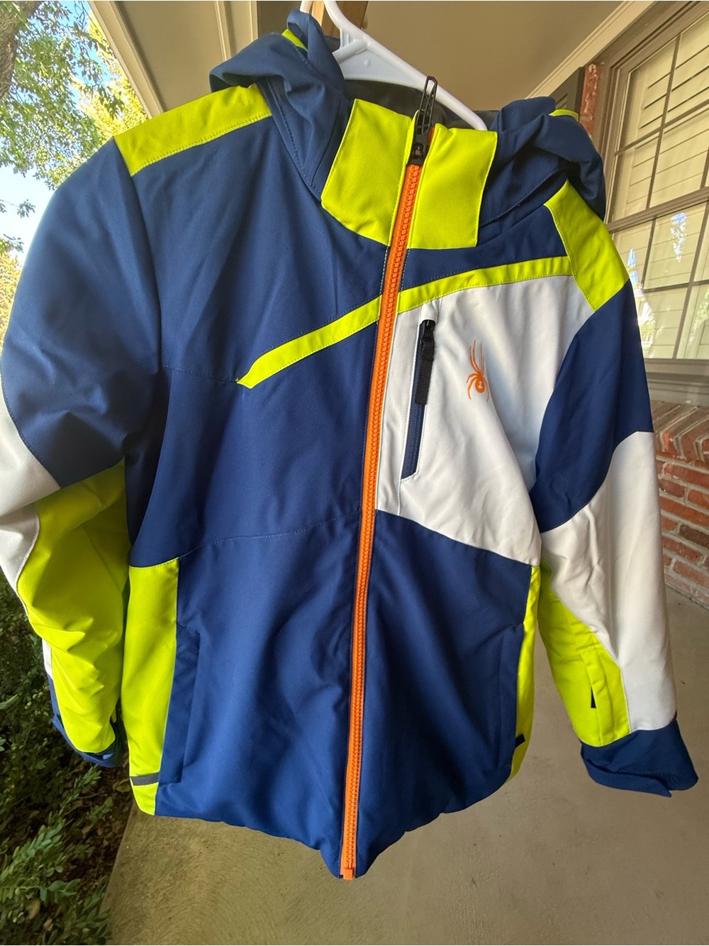 NWT Kids Spyder Neon Accent Navy Blue Ski Jacket with Hood